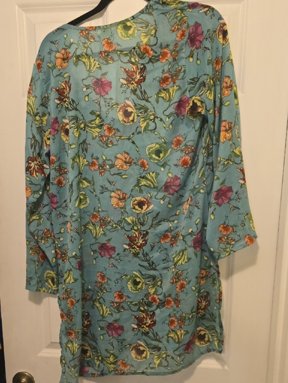 Raj Teal Floral V-Neck Tunic - Picture 4 of 5